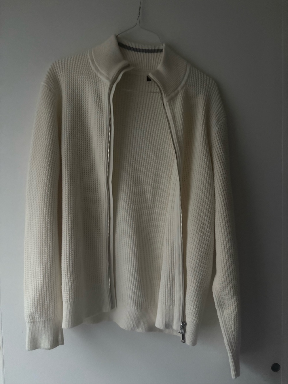 Theory Waffle Knit Full Zip Sweater Cream